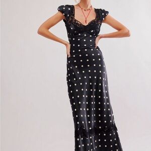 Free People Butterfly Babe Black and White Polka Dot Maxi Dress M